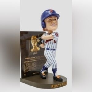 Baseball Player Bobblehead with Blue and White Stripes